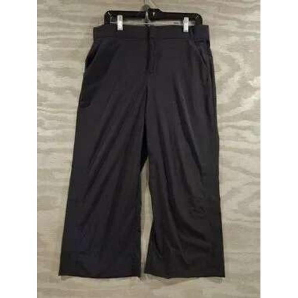 Athleta Black Wide Leg Stretch Travel Pants Size 10 Recycled Polyester Pockets